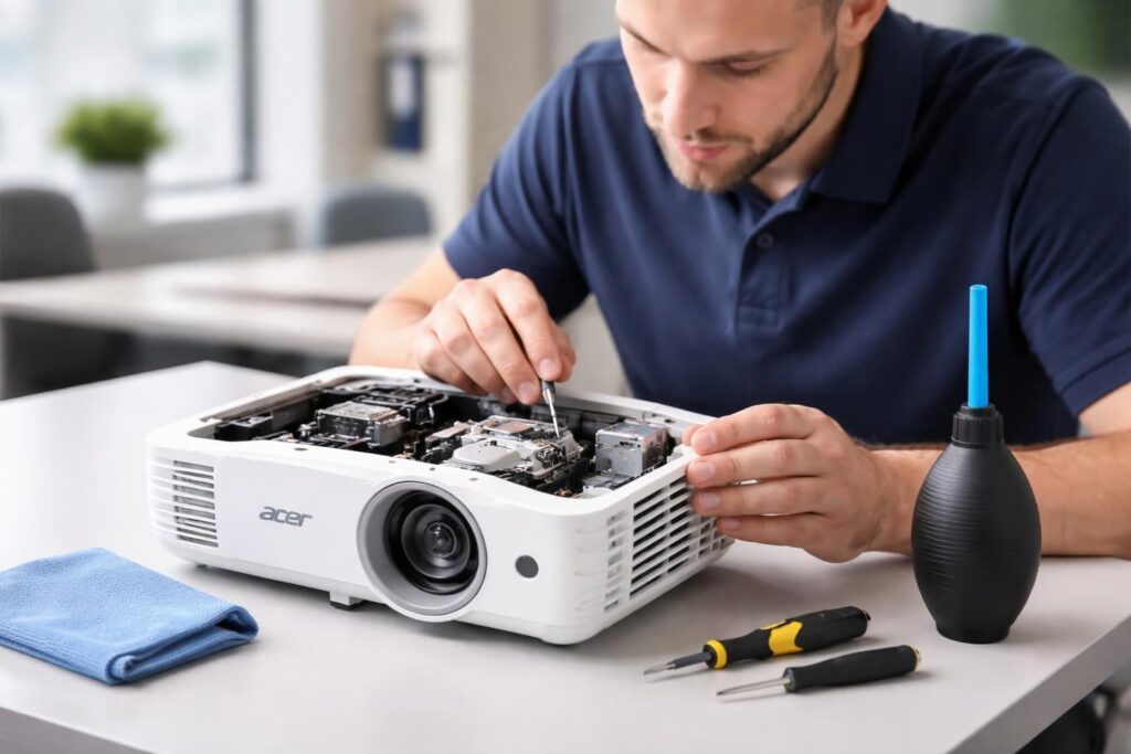 découvrez une procédure simple et efficace pour la maintenance d'un vidéoprojecteur acer, optimisez sa performance et prolongez sa durée de vie avec nos conseils it pratiques.