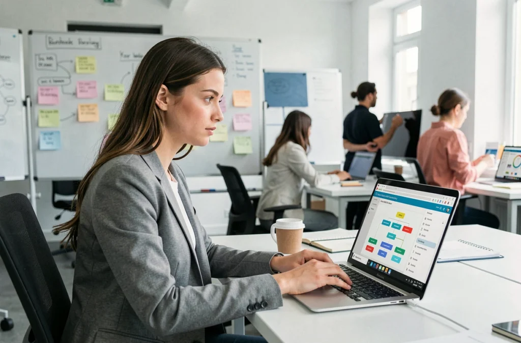 Spécialiste SEO de l'agence Digiwy travaillant sur un audit SEO local dans un bureau moderne à Rennes