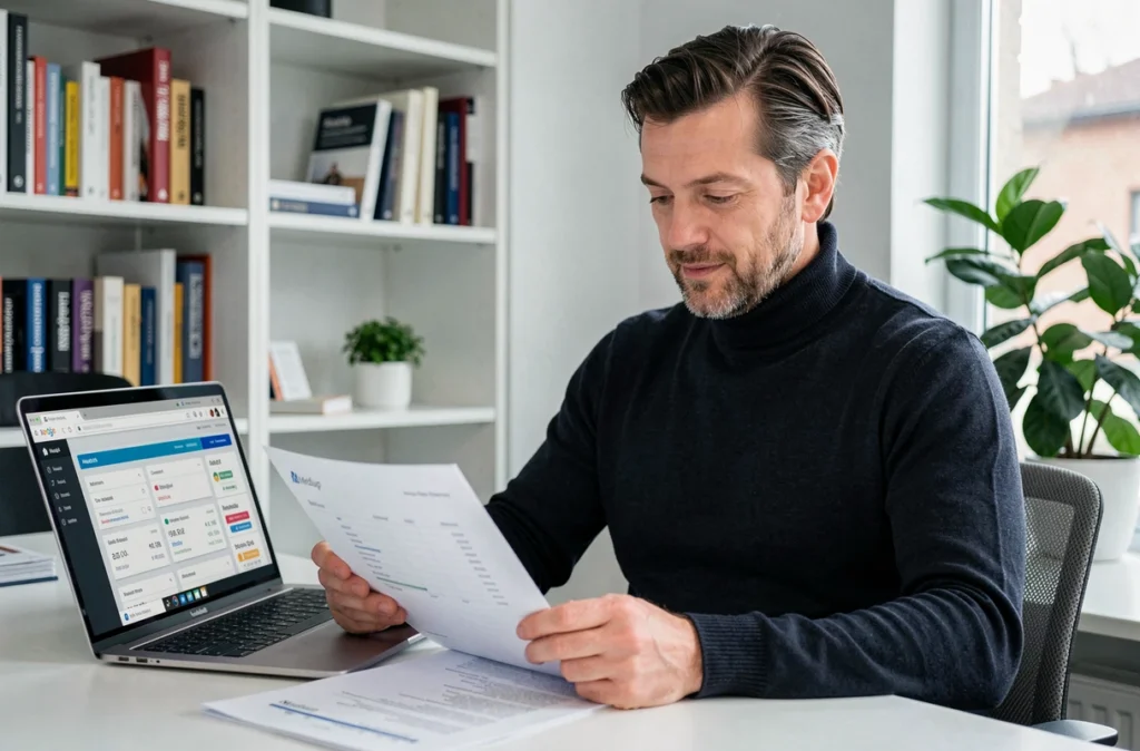 Consultant en marketing web de l'agence Meddup examinant un audit SEO technique dans ses bureaux à Rennes