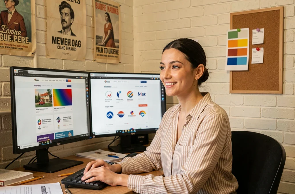 Designer de CT'Réalisations créant des maquettes de sites web dans son studio