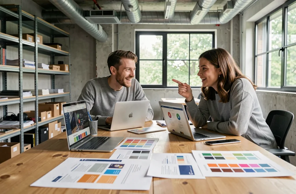 Équipe créative de Kreactive collaborant sur des designs de sites web innovants