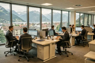 Bureau d'experts-comptables en Isère avec des professionnels au travail dans un espace moderne à Grenoble